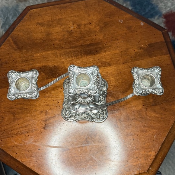 Candelabra Silver Plate EP Lead Solid Metal Twisted 3 Arm Taper Candle - Picture 3 of 4